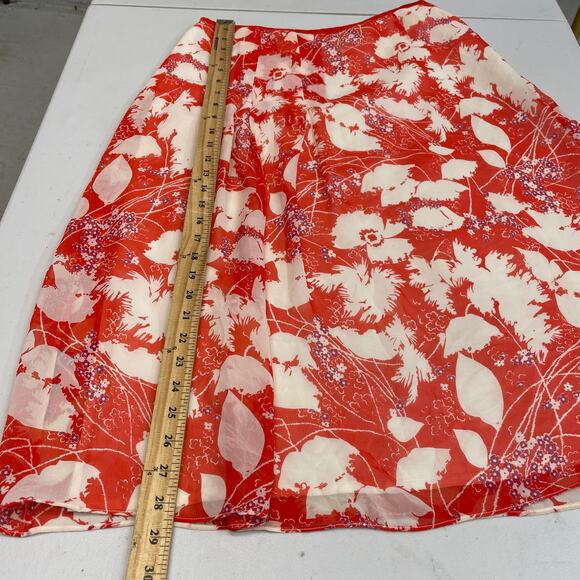 Armand Ventilo Floral Silk Midi Skirt orange red women's size 42 - Picture 11 of 12